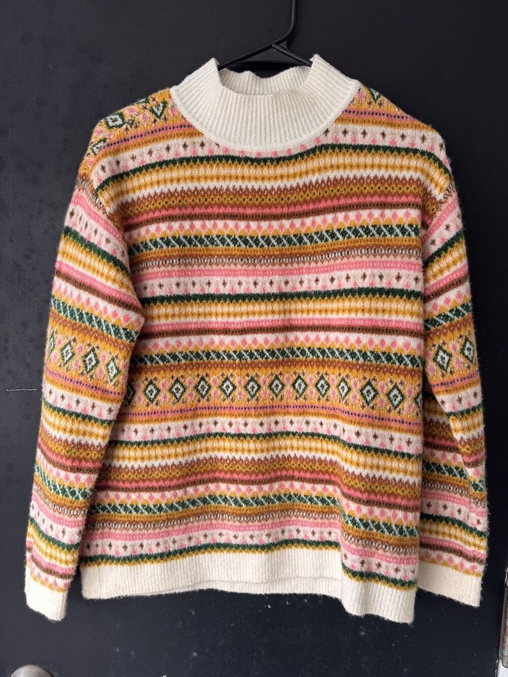 Talbots Womens Petite PM Fair Isle Sweater Mock Neck Knit Pullover Multicolor